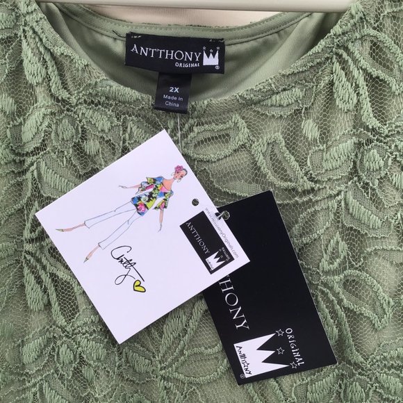 Anthony Original - Green layered lace sheath dress, size 2X, New with Tags - Picture 2 of 7